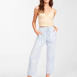 New Billabong Beachy Keen Pants Medium Light Blue Cotton Breezy Elastic Waist